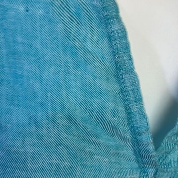 Isaac Mizrahi New York Turquoise V-Neck Linen Pullover Collared Shirt- Small - Picture 8 of 15
